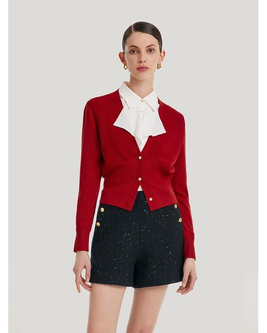 GOELIA Red Woolen Thread Slim Cardigan