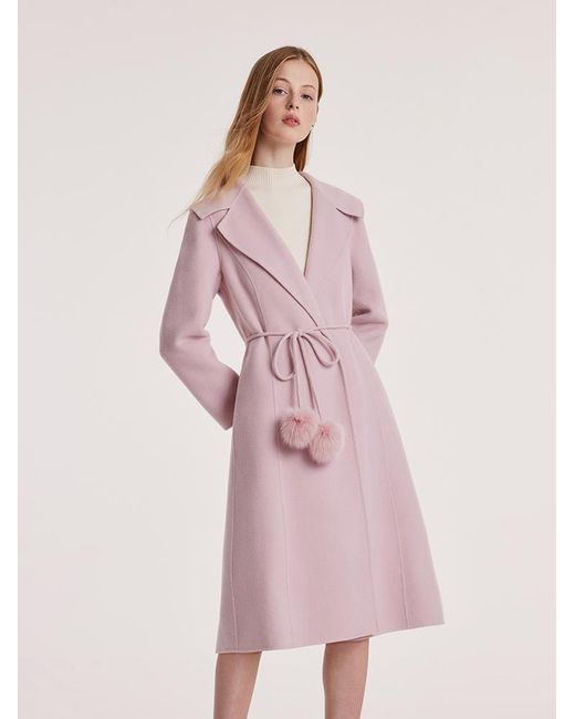 GOELIA Pink Tencel Wool Double-Faced Lapel Coat With Belt