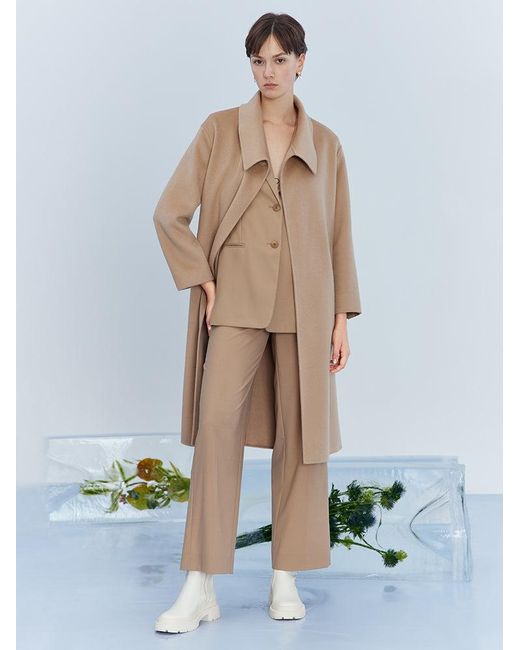 GOELIA Brown Double-Faced Wool And Silk-Blend Lapel Coat
