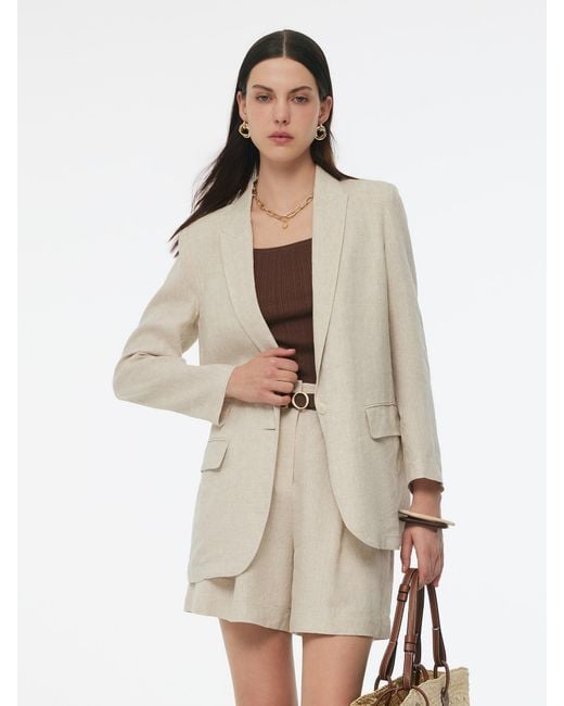 GOELIA Natural 100% Linen Back Slit One Button Blazer