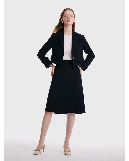 GOELIA Blue Short Blazer And A-Line Skirt Two-Piece Suit