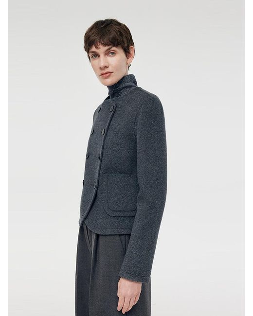 GOELIA Blue Boxy Cropped Wool Jacket