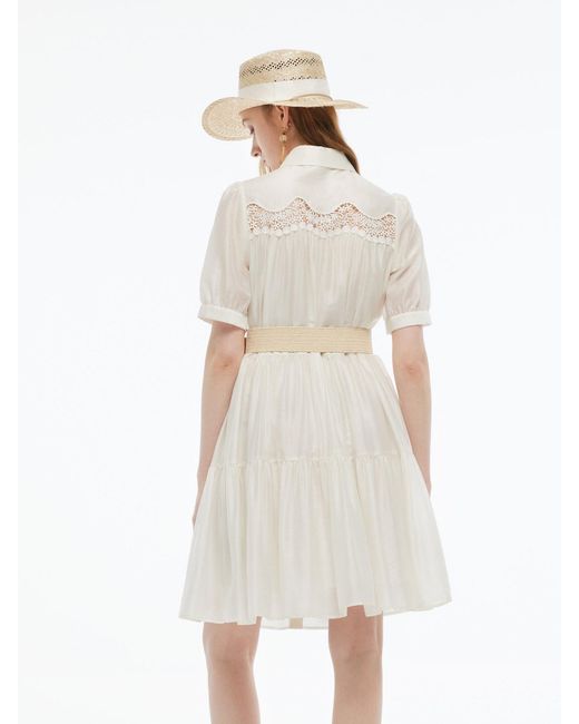 GOELIA White Tencel Blend Tiered Mini Dress With Ribbon