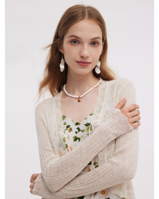 GOELIA Natural Wavy Trim Tie Front Cardigan
