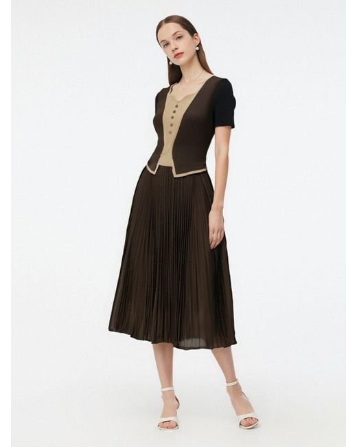 GOELIA Green Mock Layered Pleated Maxi Dress