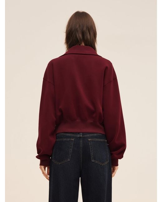 GOELIA Red Scuba High-Collar Zip-Up Crop Jacket