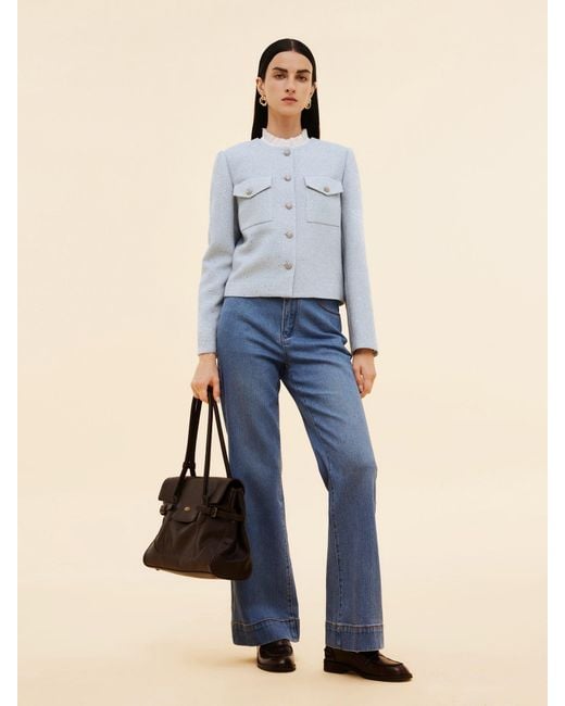 GOELIA Blue Acetate Blend Sequins Crop Jacket