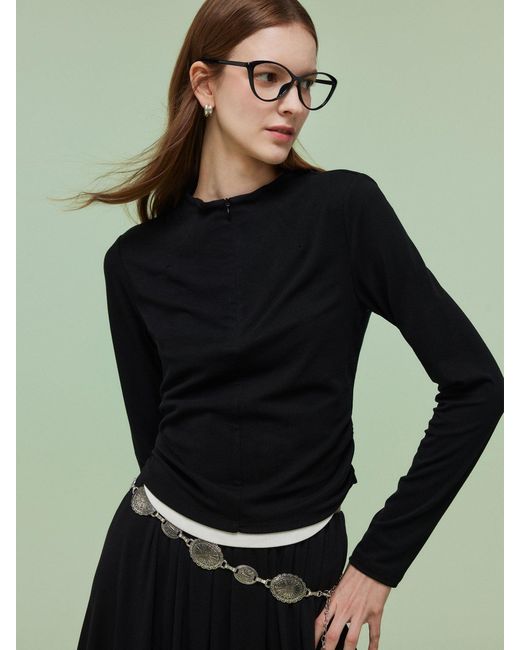 GOELIA Green Tencel Blend Half-Zip Knit Top And Skirt Two-Piece Set