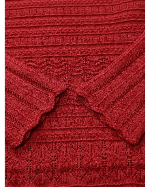 GOELIA Red Tencel Wool Blend Wave Cut Collar Sweater