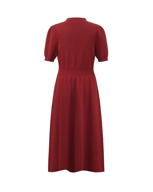 GOELIA Red New Chinese-Style Mandarin Collar Knitted Midi Qipao Dress