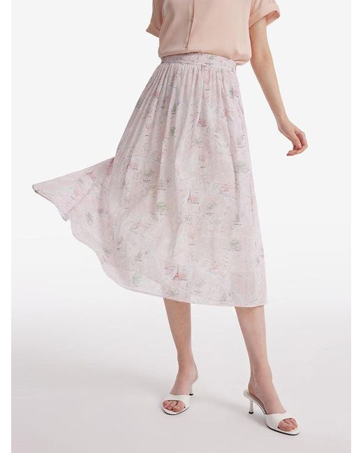 GOELIA Pink Map Printed Half Skirt