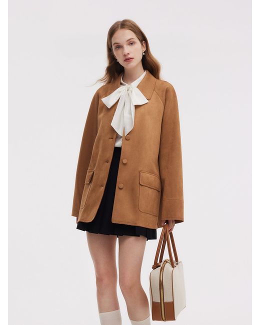GOELIA Brown Faux Suede Button Up Jacket