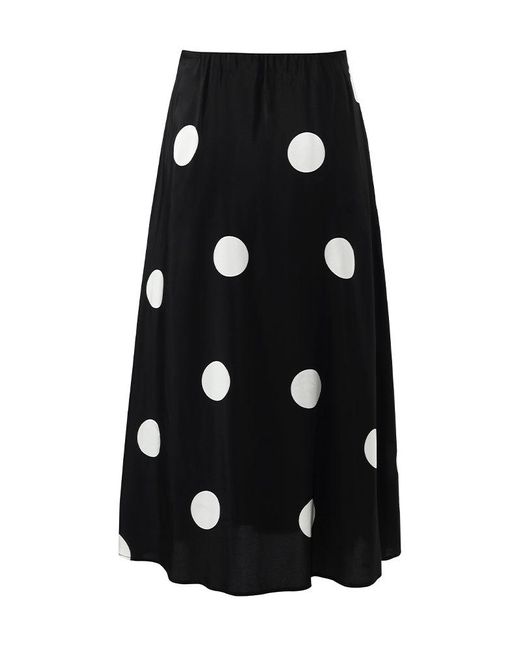 GOELIA Black 16 Momme Mulberry Silk Polka Dots Printed A-Line Half Skirt