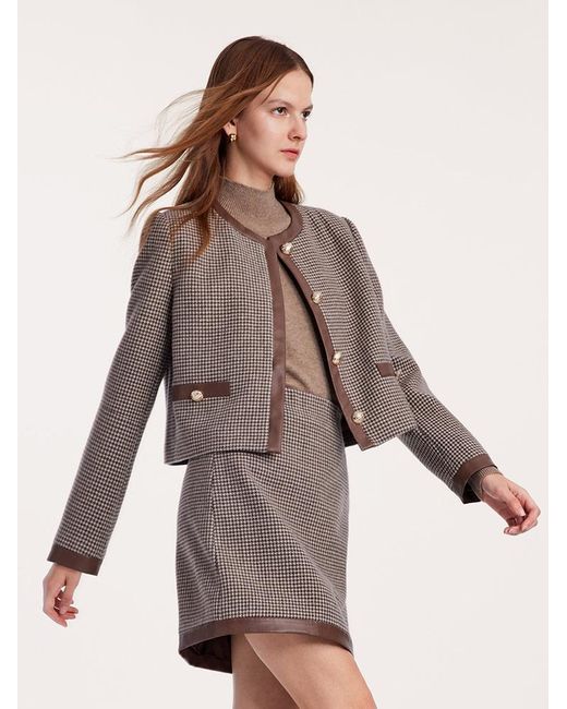GOELIA Brown Washable Wool Patchwork Jacket And Skirt Two-Piece Suit