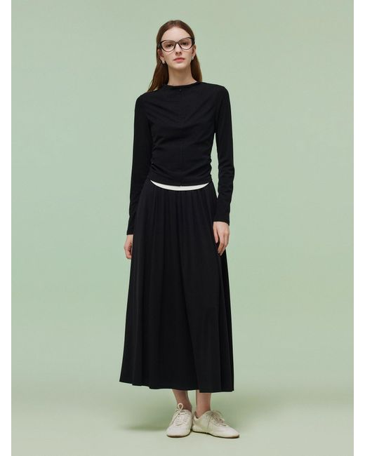 GOELIA Green Tencel Blend Half-Zip Knit Top And Skirt Two-Piece Set