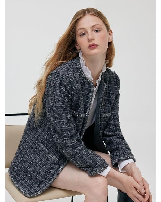 GOELIA Blue Wool Sequins Tweed Jacket