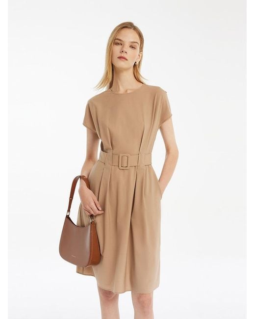 GOELIA Natural Wool-Silk Blend Mini Dress With Belt