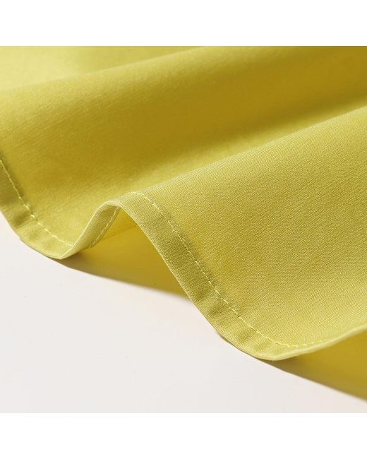GOELIA Yellow Puff Sleeve Gathered Pleated Midi Dress