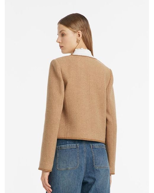 GOELIA Blue Washable Wool Round Neck Single-Breasted Jacket