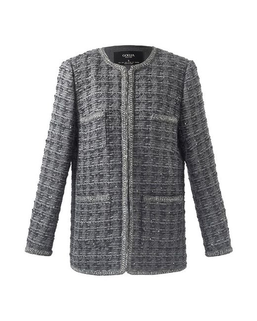GOELIA Blue Wool Sequins Tweed Jacket