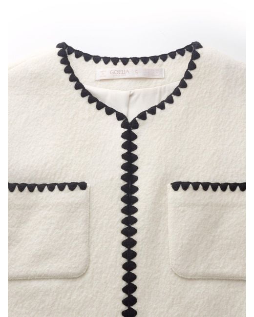 GOELIA White 100% Wool Contrast Trim Crop Jacket