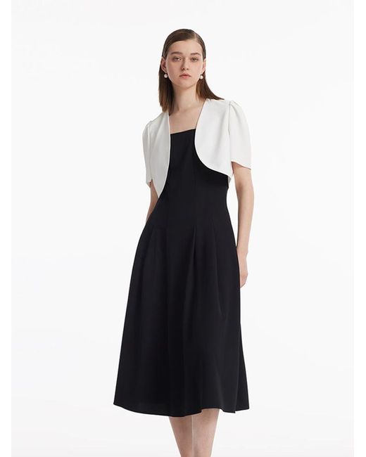 GOELIA Black Crop Blazer And Spaghetti Strap Dress Two-Piece Set
