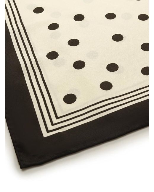 GOELIA White Polka Dots Printed 61 Square Pure Mulberry Silk Scarf