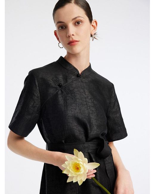 GOELIA Black Xiang Yun Silk Mandarin Collar Cheongsam Qipao Mini Dress