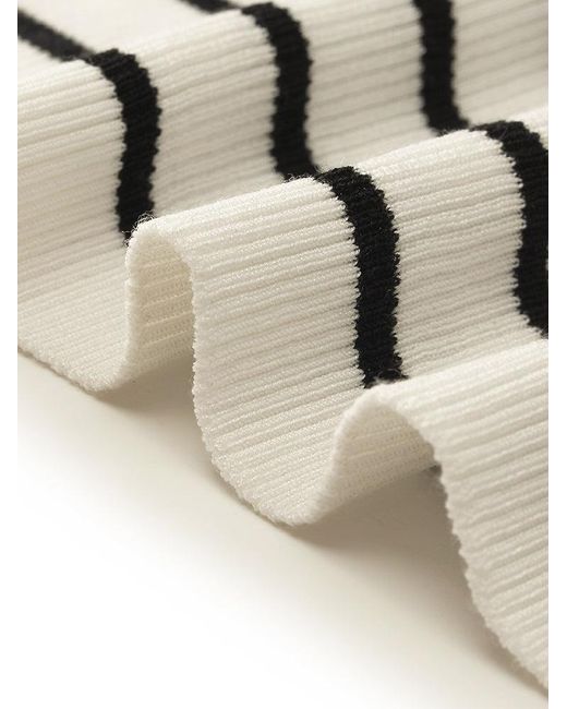 GOELIA White Acetate Striped Square Neck Knit Vest