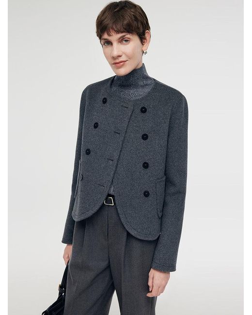 GOELIA Blue Boxy Cropped Wool Jacket