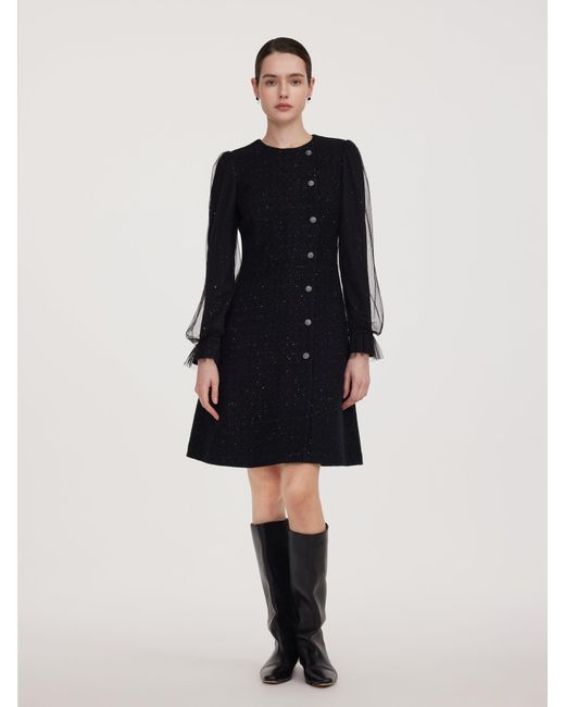 GOELIA Wool Blend Tweed Sequins Long Sleeve Mini Dress in Black | Lyst GOELIA Wool Blend Tweed Sequins Long Sleeve Mini Dress in Black | Lyst