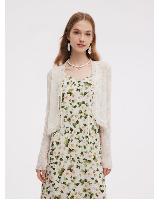 GOELIA Natural Wavy Trim Tie Front Cardigan