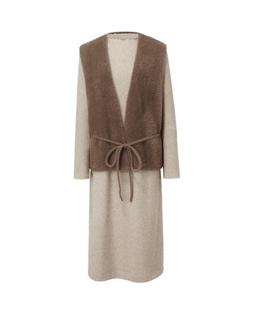 GOELIA Natural Slim Pinafore Dress And Faux Mink Vest Two-Piece Set With Belt