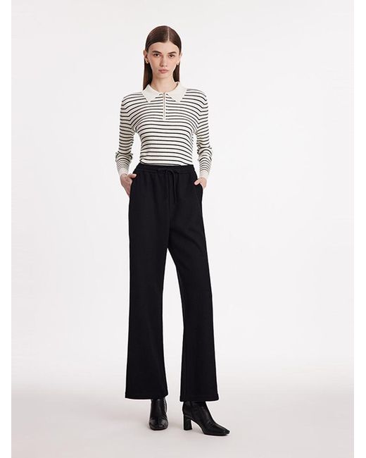GOELIA Black Knitted Straight Pants With Elastic Waistband