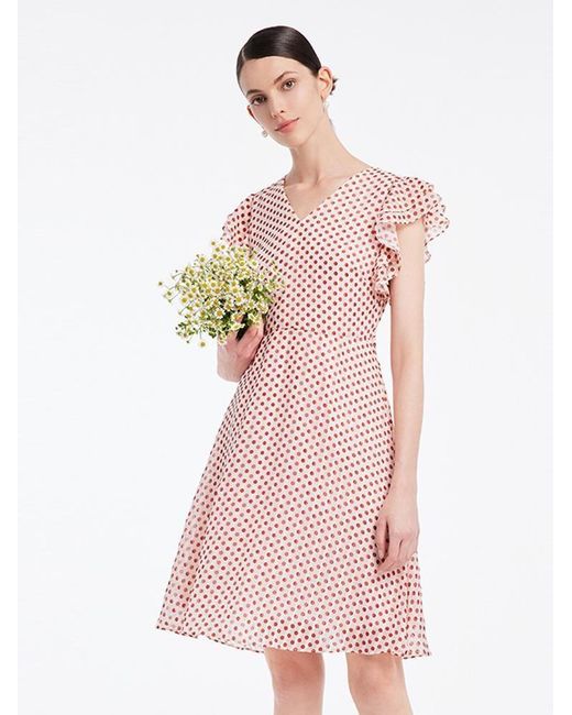 GOELIA Pink Polka Dots Ruffle Sleeve Mini Dress