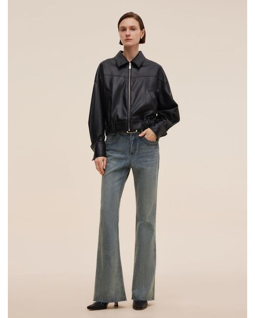 GOELIA Black Pu Leather Zip-Up Jacket