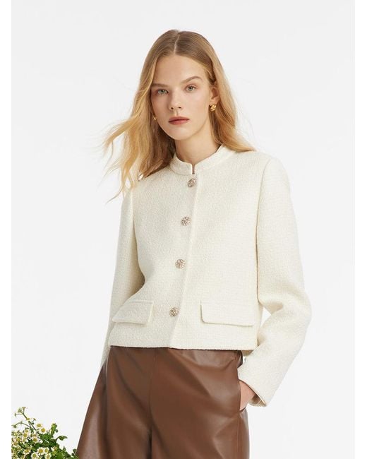 GOELIA Natural Wool Blend Stand Collar Single-Breasted Jacket For Work And Daily