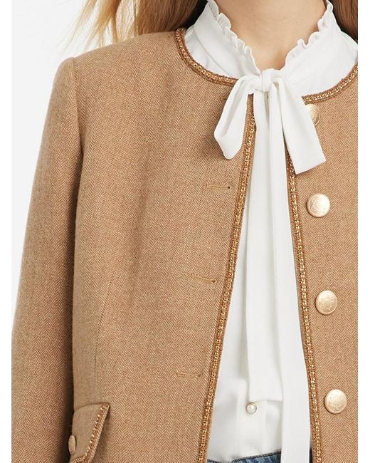 GOELIA Blue Washable Wool Round Neck Single-Breasted Jacket
