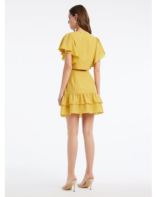 GOELIA Yellow Acetate Ruffle Sleeve Blouse And Skirt Two-Piece Set