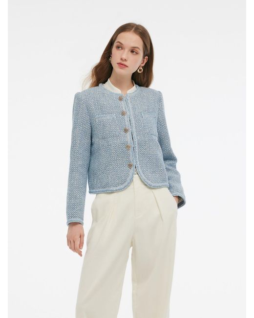 GOELIA Blue Single-Breasted Round Neck Jacket