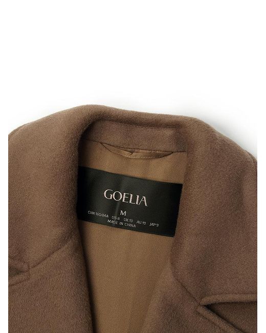 GOELIA Brown Tencel Wool Notched Lapel Coat With Belt