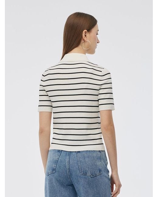 GOELIA Gray Tencel Stripe Short Sleeve Cardigan