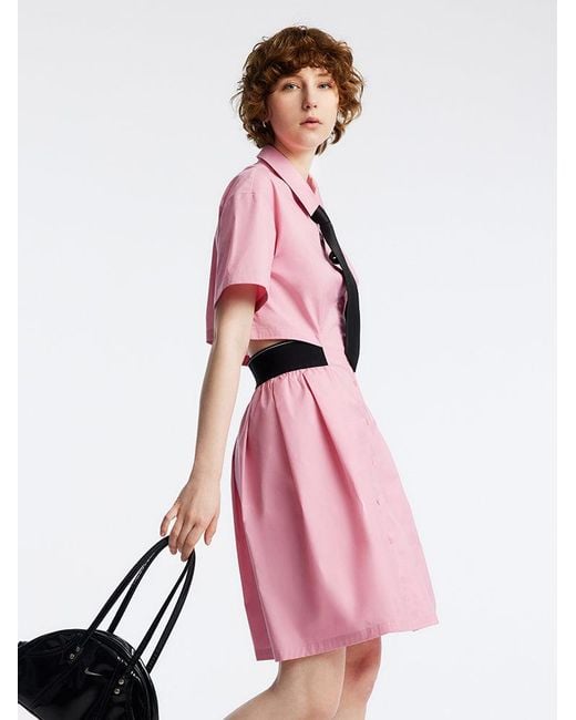 GOELIA Pink Light Mini Dress With Tie