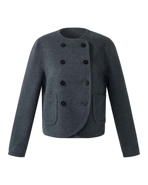 GOELIA Blue Boxy Cropped Wool Jacket
