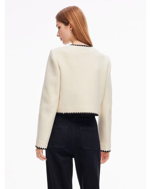 GOELIA White 100% Wool Contrast Trim Crop Jacket