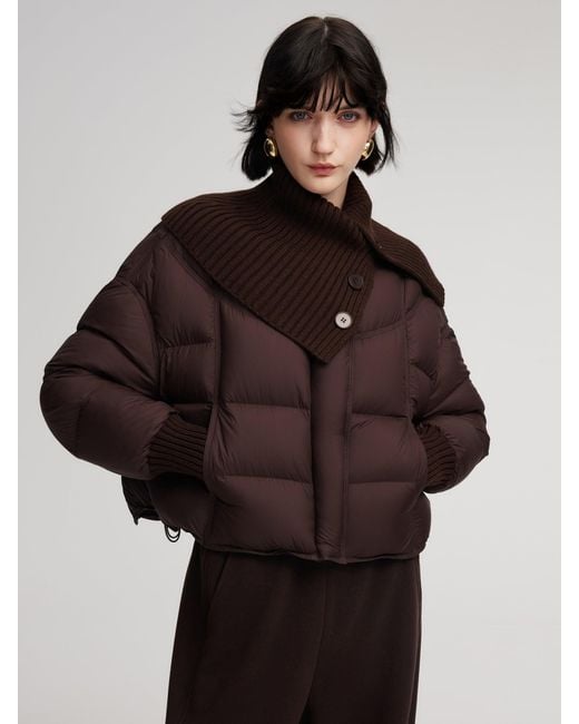 GOELIA Natural Cocoon Knitted Convertible Collar Goose Down Jacket