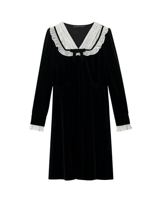 GOELIA Black Velvet Patchwork Mini Dress
