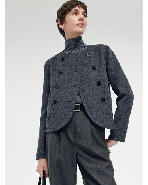 GOELIA Blue Boxy Cropped Wool Jacket