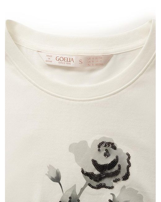 GOELIA White Rose Printed Sequins T-Shirt