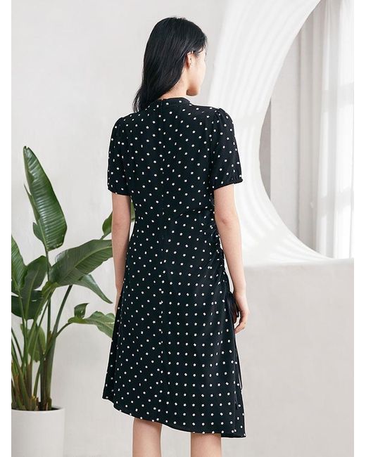 GOELIA Black Star Printed Asymmetric Hem Cheongsam Qipao Midi Dress